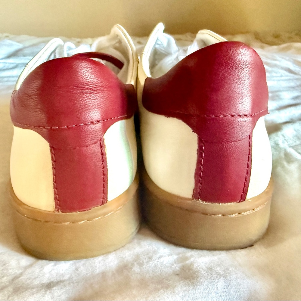 Sam Edelman Josi white leather sneakers cherry red heel size 7.5 - Picture 7 of 7